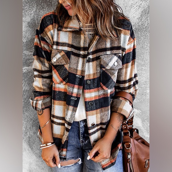 NWT! The Perfect Geometric Plaid Plaid Pocketed Shacket! Sooo cute! 🤩 - Picture 5 of 12